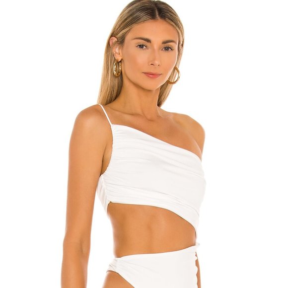 Super Down White Veronica Cut Out One Shoulder Asymmetric Bodysuit - Size XS - Picture 3 of 5